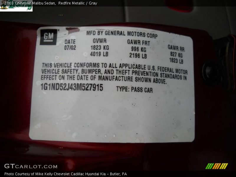 Redfire Metallic / Gray 2003 Chevrolet Malibu Sedan