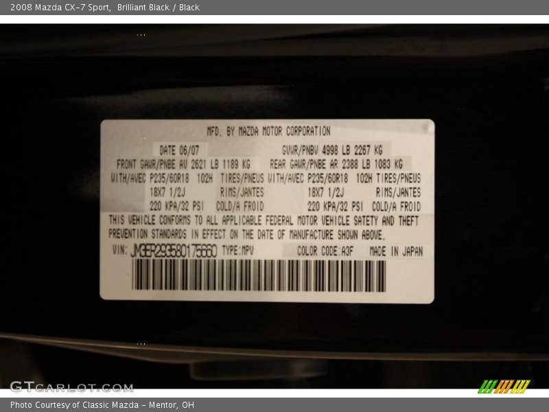 Brilliant Black / Black 2008 Mazda CX-7 Sport