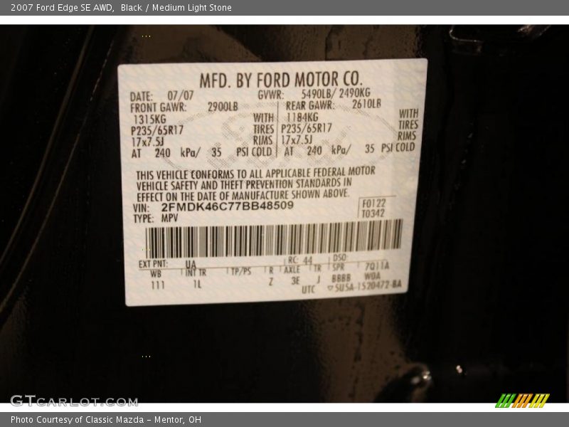 Black / Medium Light Stone 2007 Ford Edge SE AWD