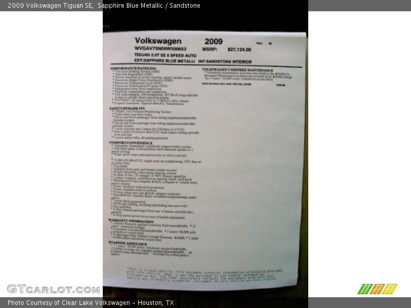 Sapphire Blue Metallic / Sandstone 2009 Volkswagen Tiguan SE