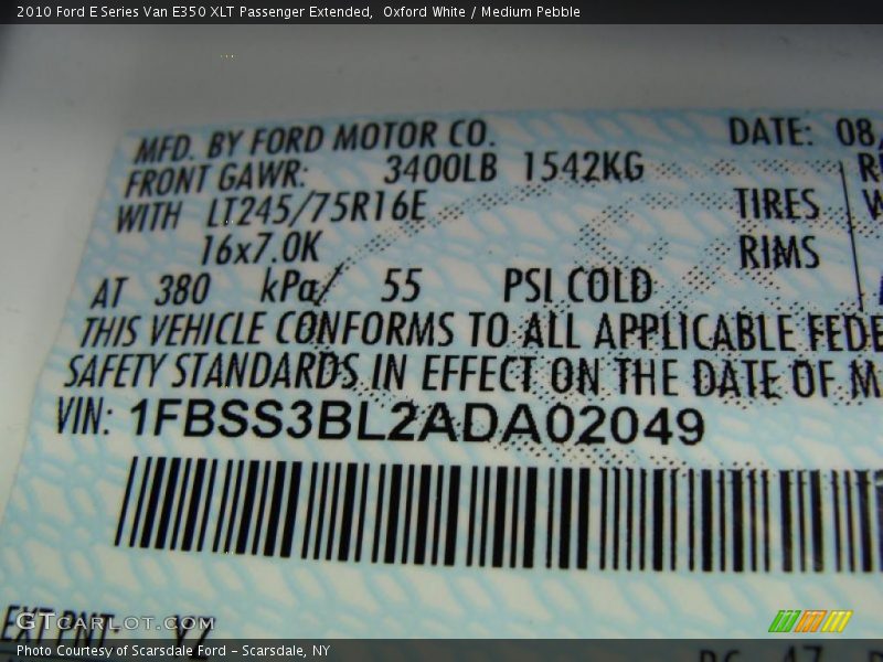 Oxford White / Medium Pebble 2010 Ford E Series Van E350 XLT Passenger Extended