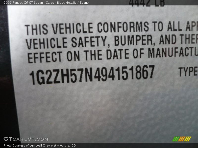 Carbon Black Metallic / Ebony 2009 Pontiac G6 GT Sedan
