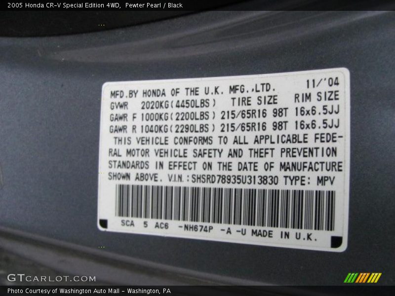 Pewter Pearl / Black 2005 Honda CR-V Special Edition 4WD