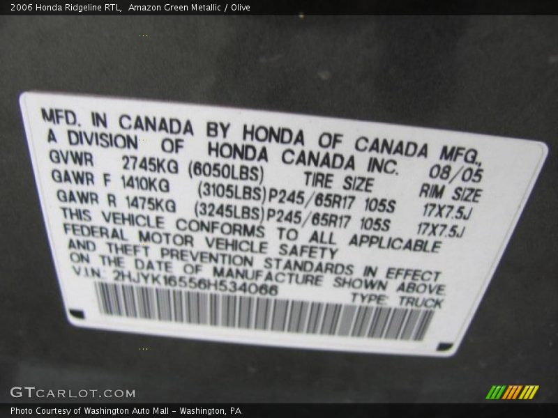 Amazon Green Metallic / Olive 2006 Honda Ridgeline RTL