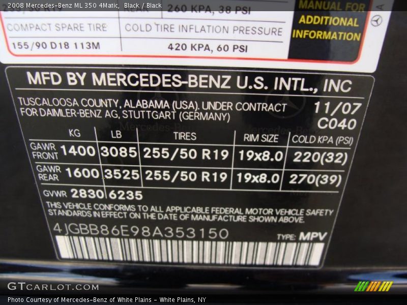 Black / Black 2008 Mercedes-Benz ML 350 4Matic