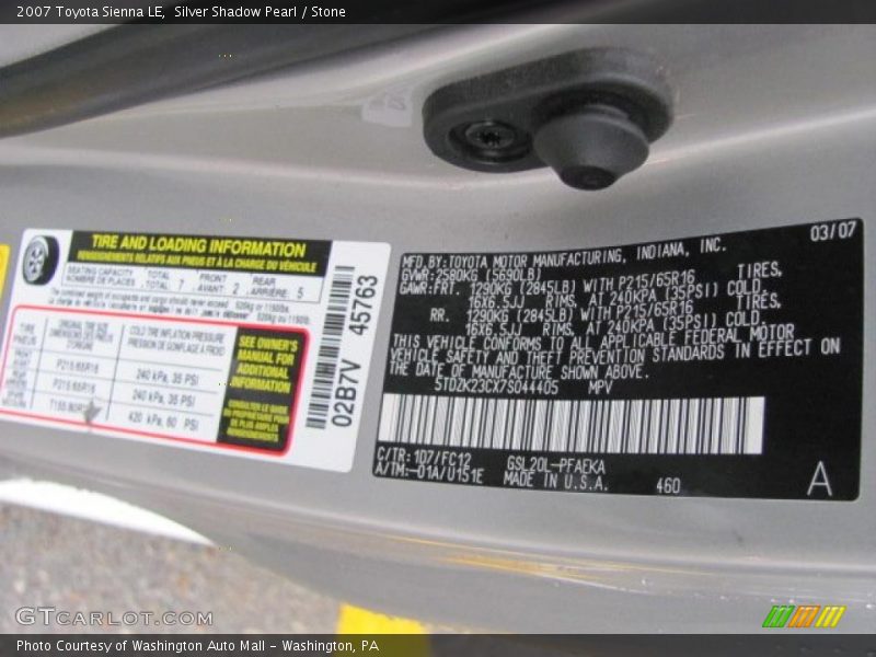 Silver Shadow Pearl / Stone 2007 Toyota Sienna LE