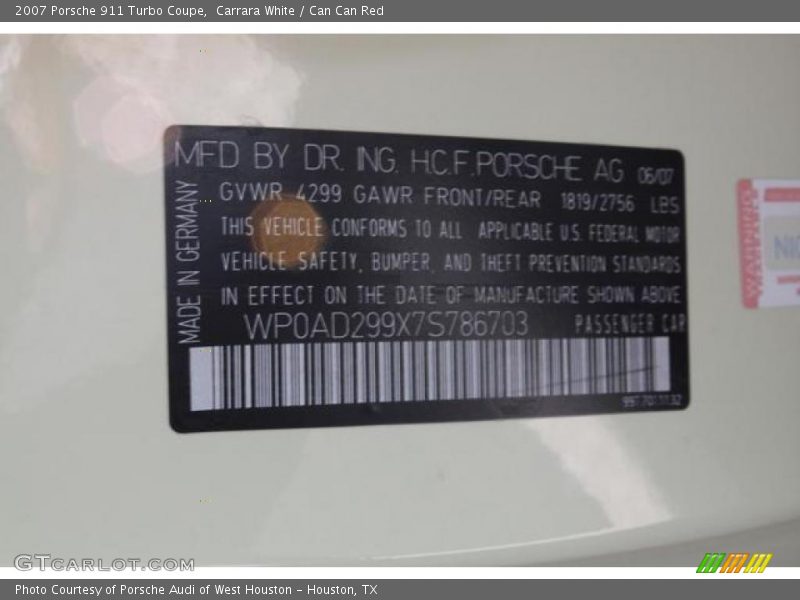 Carrara White / Can Can Red 2007 Porsche 911 Turbo Coupe