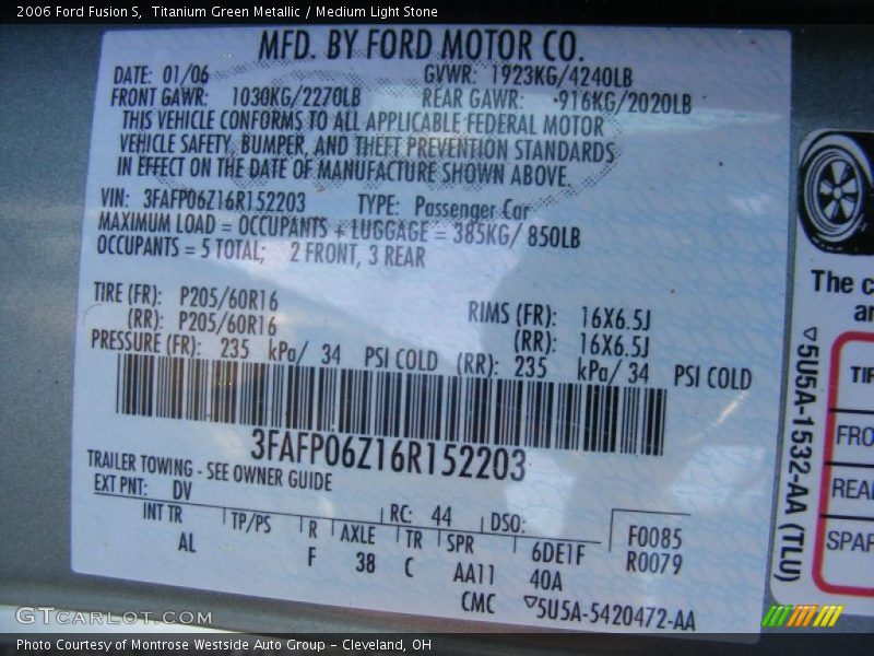 2006 Fusion S Titanium Green Metallic Color Code DV
