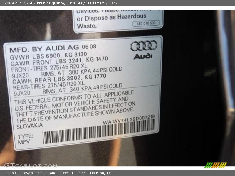 Info Tag of 2009 Q7 4.2 Prestige quattro