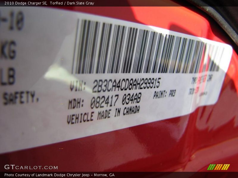 TorRed / Dark Slate Gray 2010 Dodge Charger SE