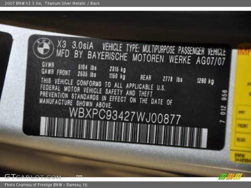 Titanium Silver Metallic / Black 2007 BMW X3 3.0si