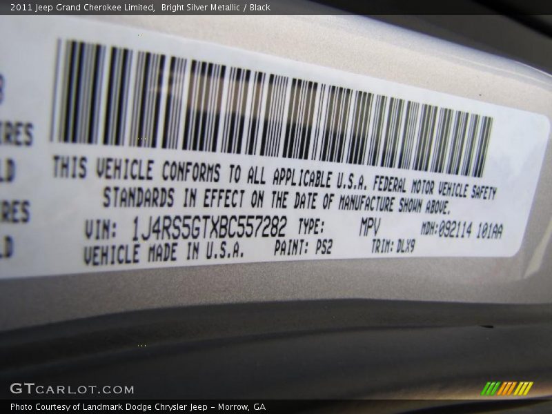 Bright Silver Metallic / Black 2011 Jeep Grand Cherokee Limited