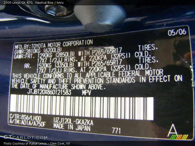 Nautical Blue / Ivory 2006 Lexus GX 470