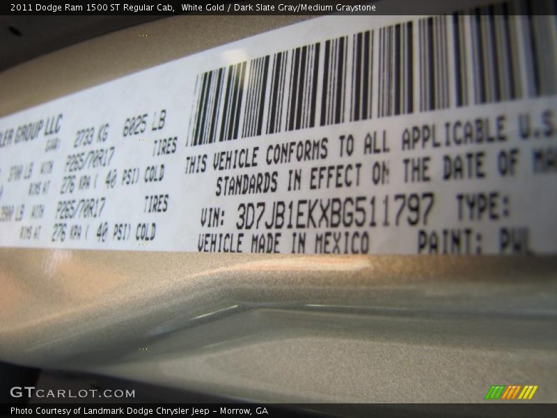 White Gold / Dark Slate Gray/Medium Graystone 2011 Dodge Ram 1500 ST Regular Cab