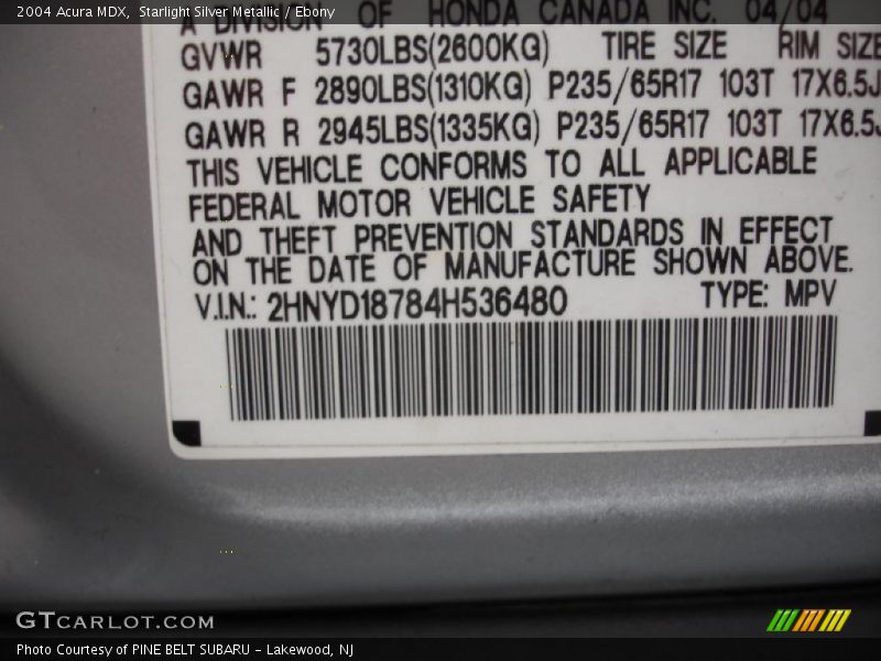 Starlight Silver Metallic / Ebony 2004 Acura MDX