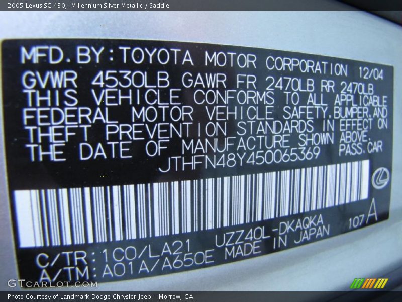 Millennium Silver Metallic / Saddle 2005 Lexus SC 430
