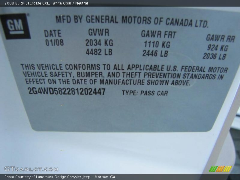 White Opal / Neutral 2008 Buick LaCrosse CXL