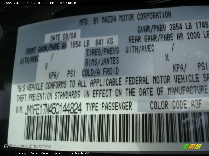 Brilliant Black / Black 2005 Mazda RX-8 Sport