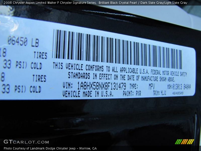 Brilliant Black Crystal Pearl / Dark Slate Gray/Light Slate Gray 2008 Chrysler Aspen Limited Walter P Chrysler Signature Series