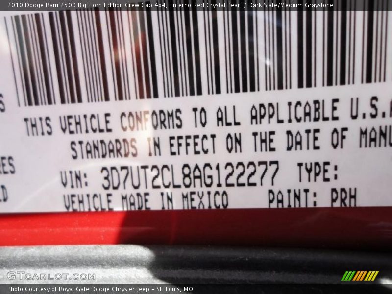 Inferno Red Crystal Pearl / Dark Slate/Medium Graystone 2010 Dodge Ram 2500 Big Horn Edition Crew Cab 4x4