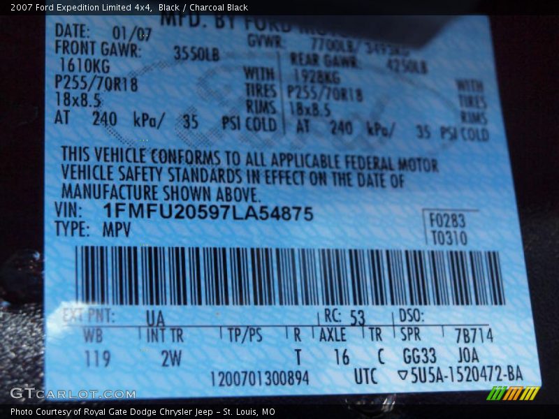 Black / Charcoal Black 2007 Ford Expedition Limited 4x4