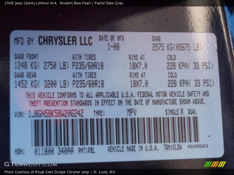 Modern Blue Pearl / Pastel Slate Gray 2008 Jeep Liberty Limited 4x4