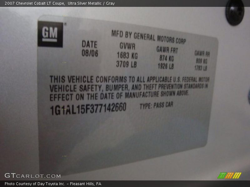 Ultra Silver Metallic / Gray 2007 Chevrolet Cobalt LT Coupe