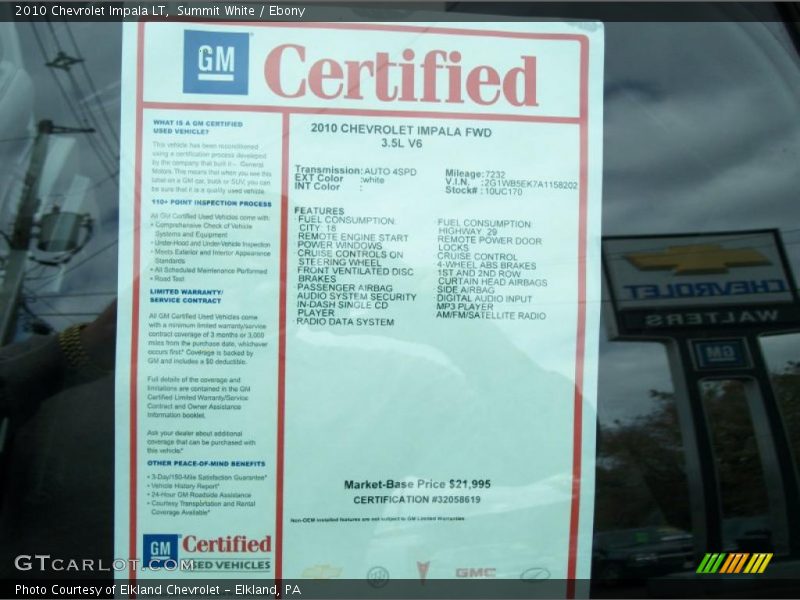 Summit White / Ebony 2010 Chevrolet Impala LT