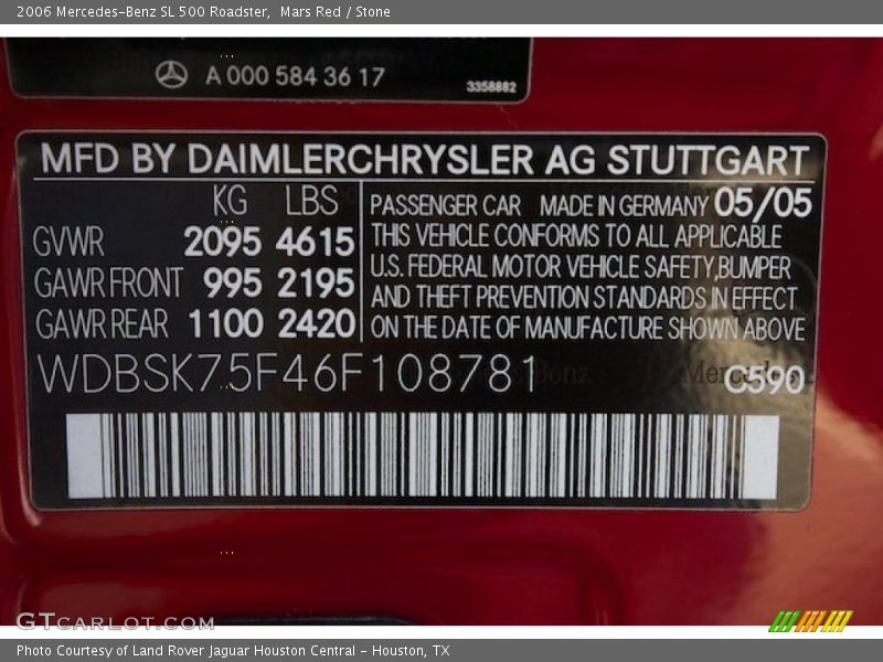 Mars Red / Stone 2006 Mercedes-Benz SL 500 Roadster