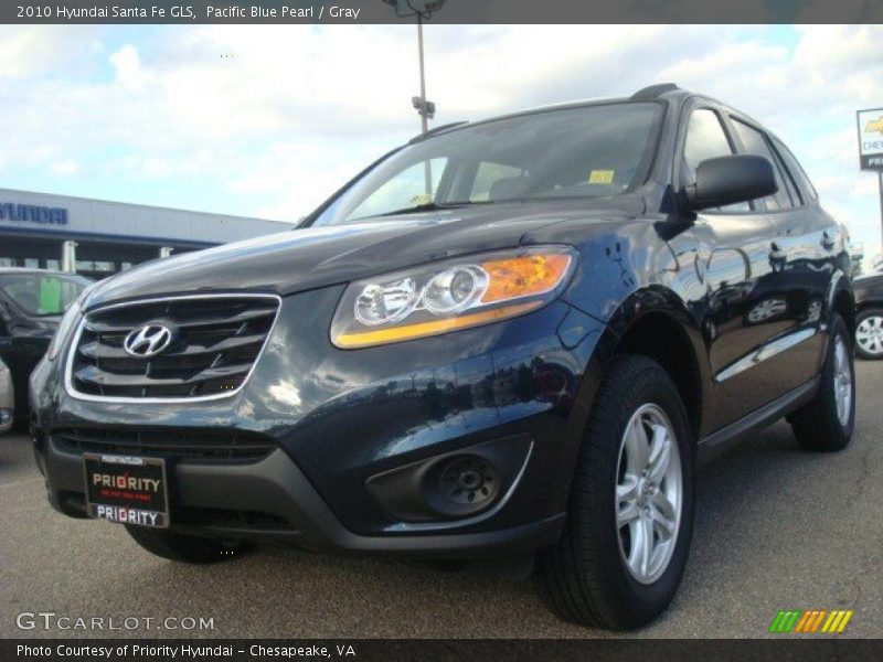 Pacific Blue Pearl / Gray 2010 Hyundai Santa Fe GLS