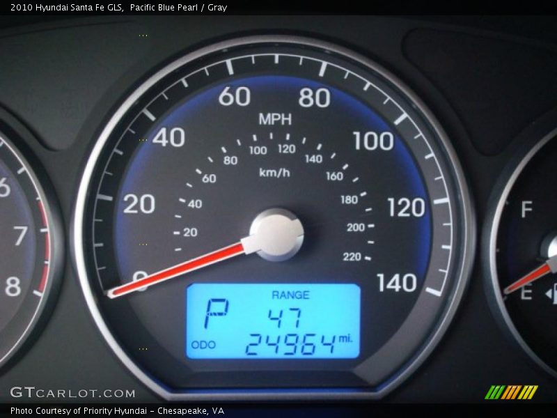 Pacific Blue Pearl / Gray 2010 Hyundai Santa Fe GLS