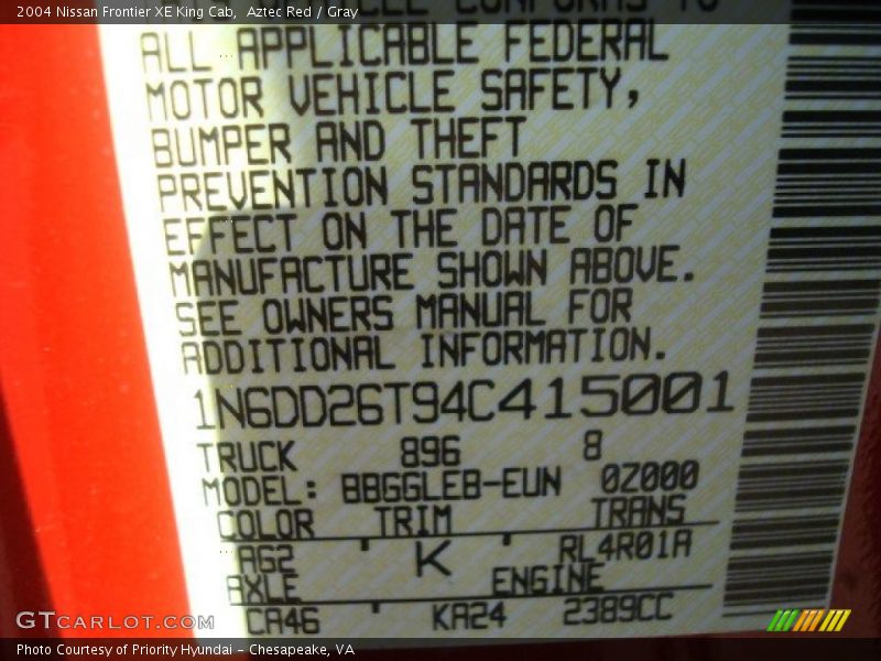 Aztec Red / Gray 2004 Nissan Frontier XE King Cab