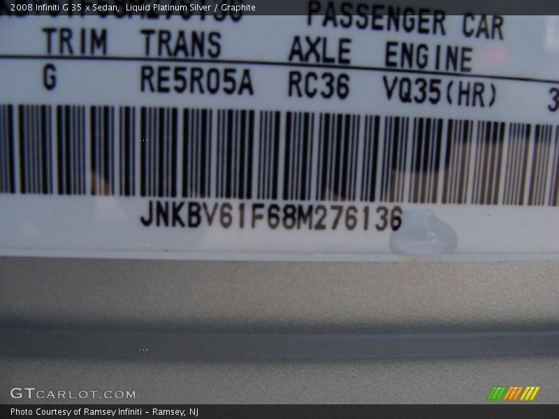 Liquid Platinum Silver / Graphite 2008 Infiniti G 35 x Sedan