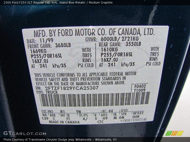 Island Blue Metallic / Medium Graphite 2000 Ford F150 XLT Regular Cab 4x4