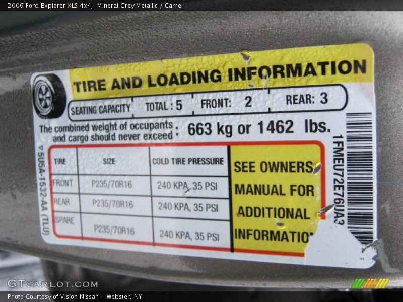 Info Tag of 2006 Explorer XLS 4x4