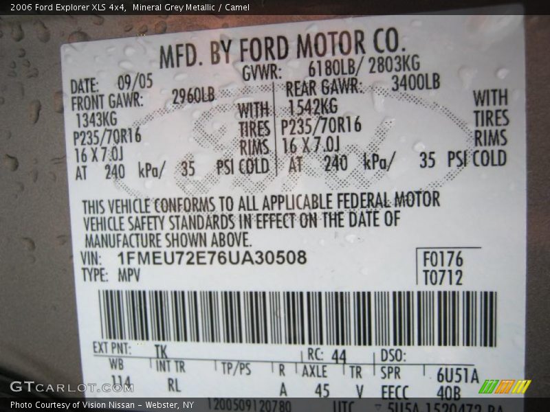 2006 Explorer XLS 4x4 Mineral Grey Metallic Color Code TK