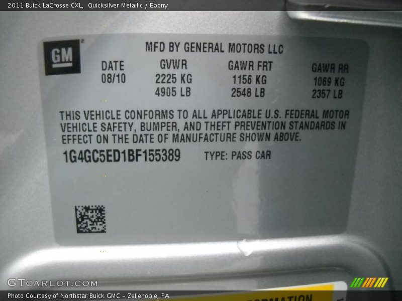 Quicksilver Metallic / Ebony 2011 Buick LaCrosse CXL