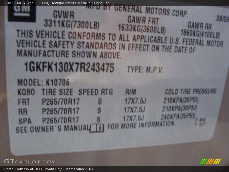 Antique Bronze Metallic / Light Tan 2007 GMC Yukon SLT 4x4