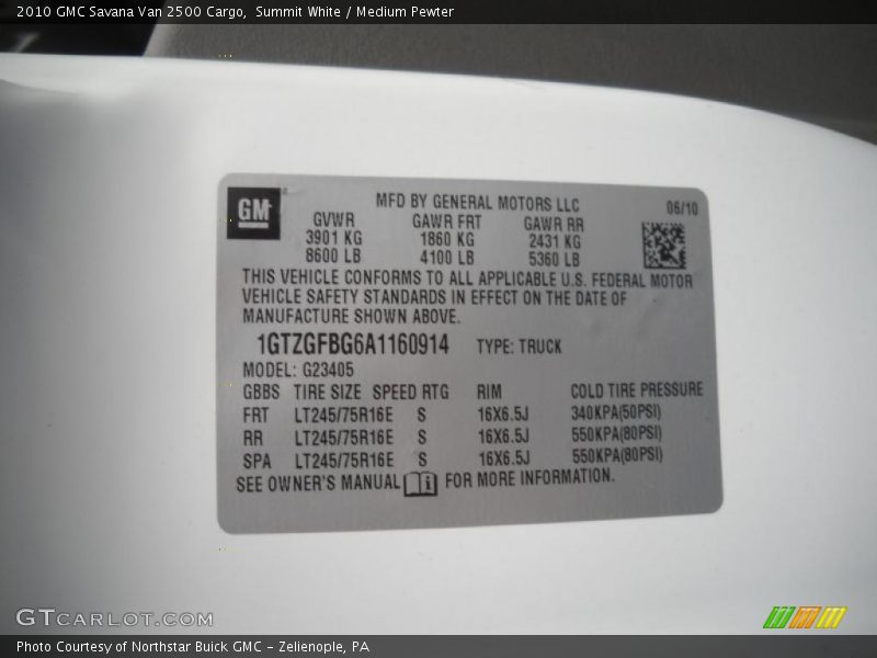 Summit White / Medium Pewter 2010 GMC Savana Van 2500 Cargo