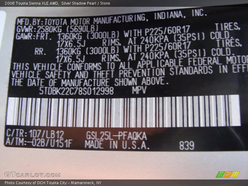 Silver Shadow Pearl / Stone 2008 Toyota Sienna XLE AWD