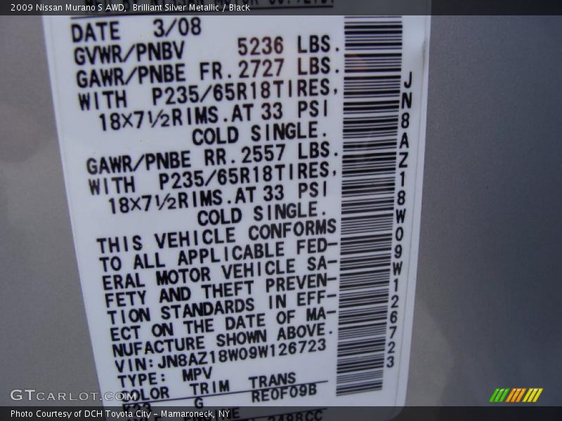 Brilliant Silver Metallic / Black 2009 Nissan Murano S AWD