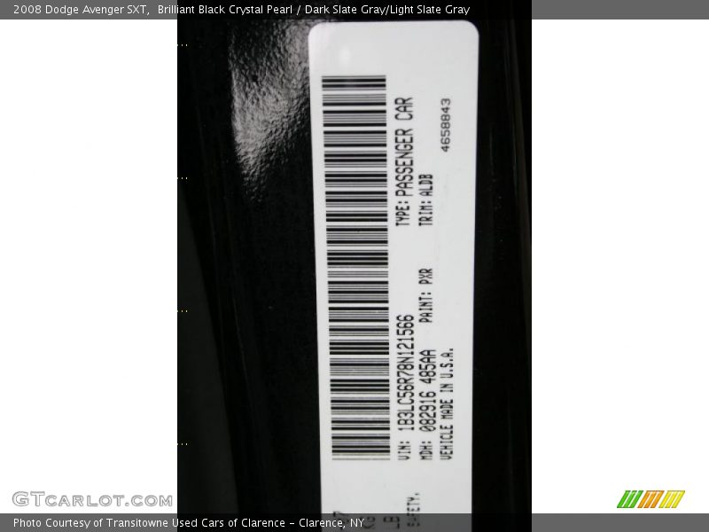 Brilliant Black Crystal Pearl / Dark Slate Gray/Light Slate Gray 2008 Dodge Avenger SXT