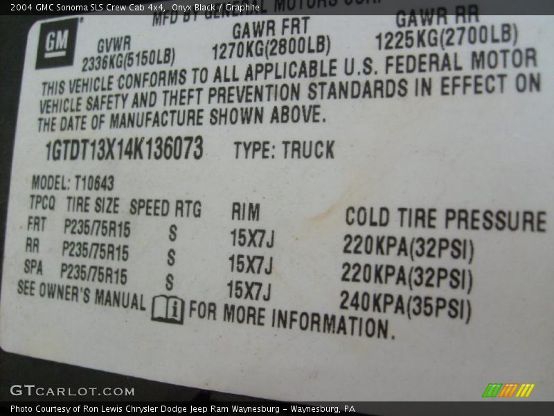 Onyx Black / Graphite 2004 GMC Sonoma SLS Crew Cab 4x4