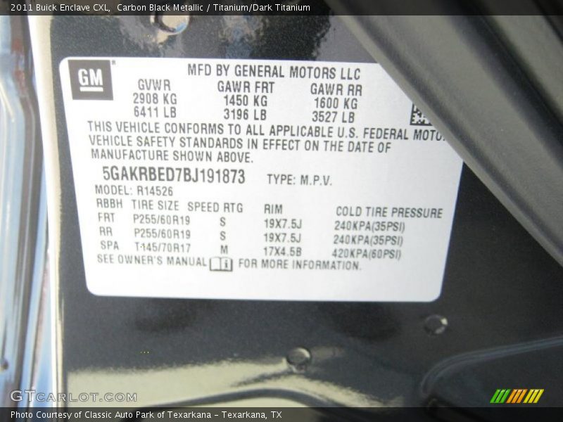 Carbon Black Metallic / Titanium/Dark Titanium 2011 Buick Enclave CXL