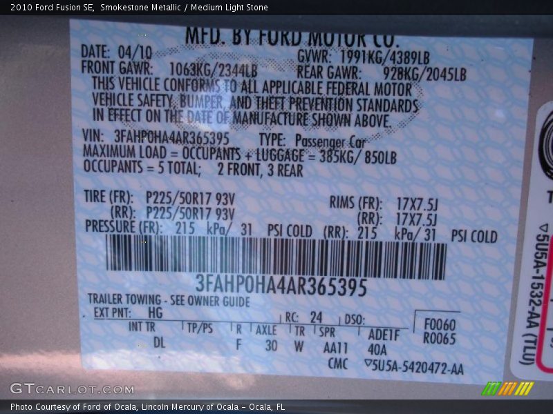 Smokestone Metallic / Medium Light Stone 2010 Ford Fusion SE