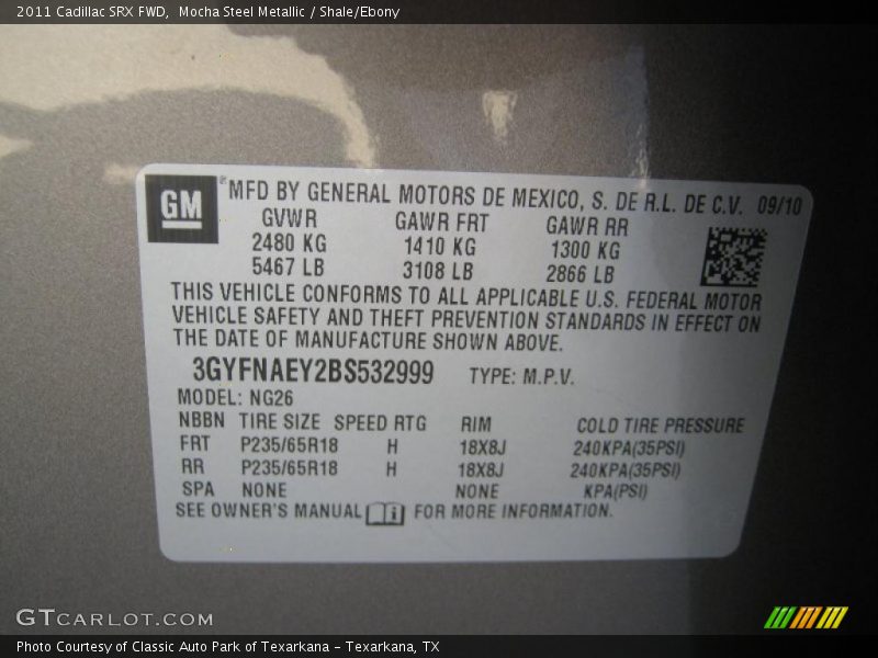 Mocha Steel Metallic / Shale/Ebony 2011 Cadillac SRX FWD