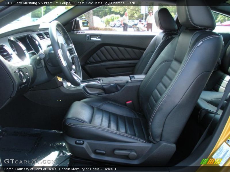 Sunset Gold Metallic / Charcoal Black 2010 Ford Mustang V6 Premium Coupe