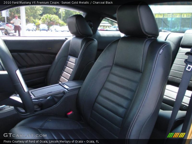 Sunset Gold Metallic / Charcoal Black 2010 Ford Mustang V6 Premium Coupe