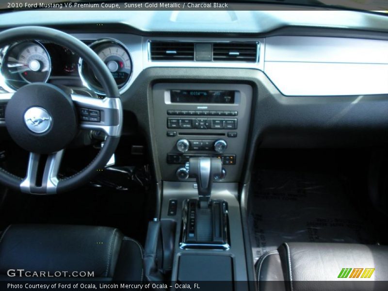 Sunset Gold Metallic / Charcoal Black 2010 Ford Mustang V6 Premium Coupe