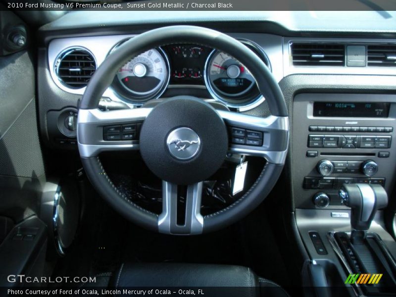 Sunset Gold Metallic / Charcoal Black 2010 Ford Mustang V6 Premium Coupe